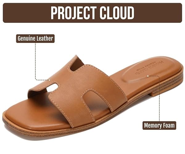 Project Cloud 100% Genuine Leather Sandals Women Flats For Women (Jannel) | Sandals for Women Fashion Flat Womens Sandals with Memory Foam Insole Slides Sandals Women Footwear Mules Women's Sandals thumbnail 2