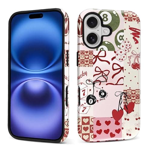 ZHEGAILIAN Case for iPhone 17,Durable Drop Protection Shockproof Silicone + Hard PC 2 in 1 Hybrid Protective Cover with Stylish Pattern Design - Retro Collage 8 Ball Cherry - Image 1