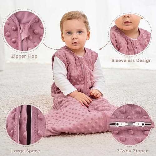 Yoofoss Fleece Baby Sleep Sack 6-12 Months with Plush Dots, TOG 1.5 Baby Wearable Blanket with 2-Way Zipper, Organic Cotton Toddler Sleep Sack Fleece thumbnail 5