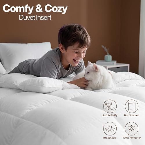 Utopia Bedding Queen Comforter, Duvet Insert, White, 88 x 88 Inches | Soft and Fluffy Down Alternative Bed Comforter, All Season, Breathable, Corner Tabs, Box Stitched, Durable, Machine Washable thumbnail 5