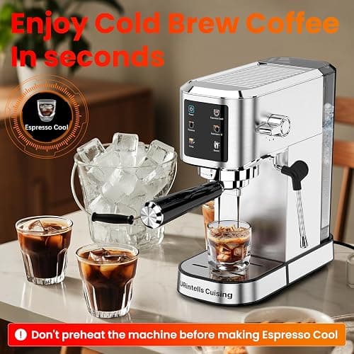 Espresso Machine 20 Bar,Touchscreen Espresso Maker with Steam Milk Frother, Stainless Steel Expresso Coffee Machine for Home with Removable Water Tank for Cappuccino Latte,Cold Brew,Long Coffee thumbnail 5