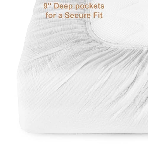 PET REJOIR 2 Pack Muslin Fitted Crib Sheets for Baby Girls & Boys-Neutral Breathable Crib Mattress Protector for Standard Crib Mattress (28"x 52") -White Crib Sheets No Slip Toddler Cotton Bedding thumbnail 3