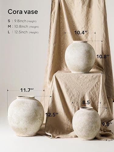 Large White Ceramic Vase - 9.8 Inch Rustic Farmhouse Flower Vase for Home Decor, Minimalist Tall Vases for Living Room, Table, Bathroom, Holiday & Weddings (Sandstone Yellow) thumbnail 2
