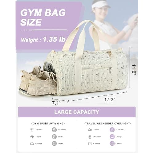 BTOOP Duffle Bag for Gym Sports Women Girls Workout Travel Bag Weekender with Shoe Compartment and Wet Pocket thumbnail 2
