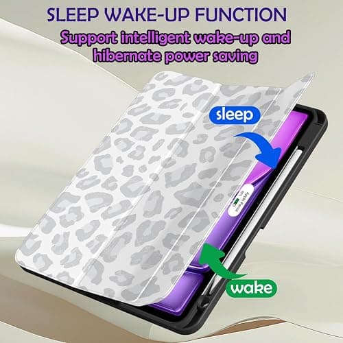 Deokke Compatible with iPad Air 13 Inch M3 2025/M2 2024 Case with Pencil Holder TPU Back Case Auto Sleep/Wake Cover with iPad Pencil Charging Cute Women Men Girls-Gray White Leopard Cheetah thumbnail 4