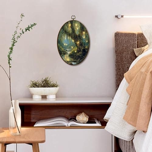 JQF Vintage Enchanted Forest Willow Tree Oval Wall Decor, Rustic Cottagecore Oval Canvas Wall Art, Dark Academia Nature Framed Prints Hanging Decor for Home Bedroom Living Room, 8.5x11.5 Inch thumbnail 6
