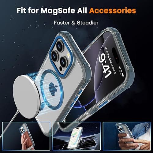 DEERLAMN Strong Magnetic Case for iPhone 16 Pro 6.3-Inch,[Compatible with Magsafe] Clear Slim Shockproof Protective Phone Cover for Women Men-Transparent+Blue thumbnail 4