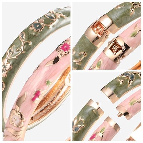 UJOY Cloisonne Bracelet Butterfly Hinge Indian Cuff Bangle Enameled Jewelry Flower Bracelets for Women Gift Box 55A114 thumbnail 4