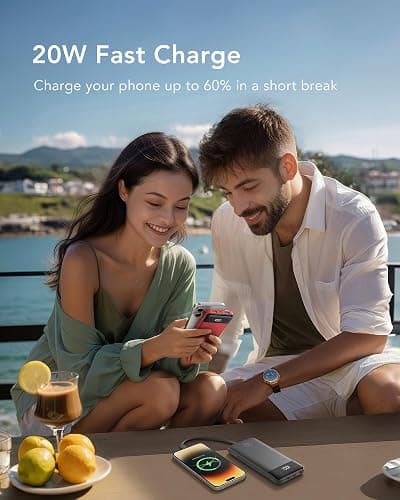charmast 20000mAh Portable Charger with Built in Cables, 22.5W Travel Power Bank Fast Charging, USB C Cell Phone Battery Pack for iPhone 17/16/15/14/13/12 Series, iPad, Samsung, Android, Tablet thumbnail 4