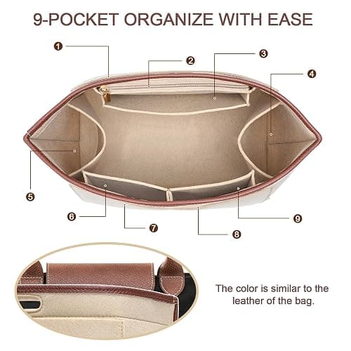 DOIAPUOS Felt Purse Organizer Insert for Longchamp Le Pliage L Bag Handbag Leather edge Longchamp Organizer Insert (Beige, Large) thumbnail 4