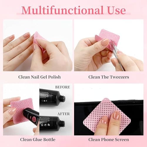 600 PCS Lint Free Nail Wipes, BQAN Nail Polish Remover Pads Pink For lash extensions & Nail Polish Bottle With 5PCS Nail Soak Off Clips (Pink) thumbnail 6