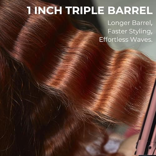 Rozamor 3 Barrel Curling Iron Hair Crimper for Beach Waves, 1” Titanium Hair Waver with 5 Heat Settings, Dual Voltage Crimper for All Hair Types, Fast Heating Triple Barrel Curling Wand - Black thumbnail 6