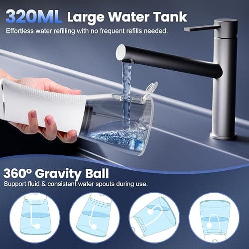 Water Flosser for Teeth Cleaning and Flossing, 5 Modes Rechargeable Cordless Oral Irrigator 320ml Water Tank Teeth Cleaner, IPX7 Waterproof Portable Electric Dentel Flossers for Home and Travel,White thumbnail 5
