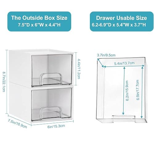 Vtopmart 4Pack Small Stackable Storage Drawers, Bathroom Makeup Organizer,Plastic Storage Bins For Vanity, Undersink, Kitchen Cabinets, Pantry, Home Organization(White) thumbnail 3