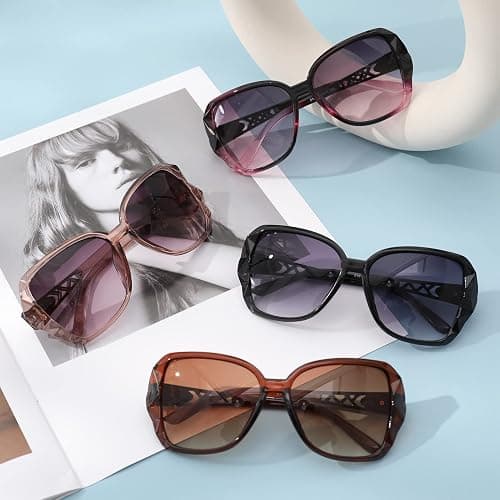 DragonflyDreams 4 Pcs Women Large Sunglasses, UV 400 Glasses Oversized Classic Trend Ladies Sunglasses Sparkling Large Frame thumbnail 6