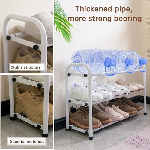 Gonfoam Shoe Rack for Closet, Expandable Shoe Organizer Storage Shelf, Adjustable Metal Free Standing Small Closet Shoe Rack for Entryway, Doorway (3-Tier White) thumbnail 5