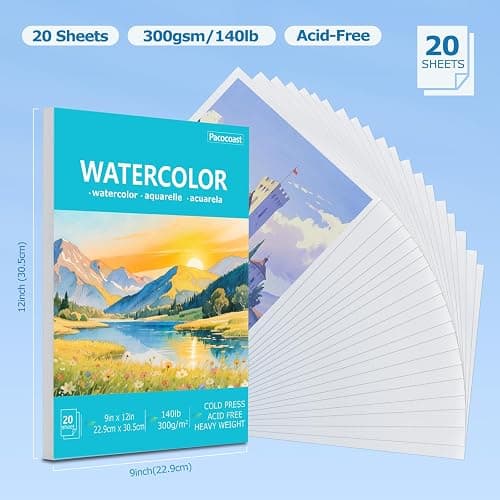 Pacocoast Watercolor Paper, 9"X12" Cold Press Artist Sketchbook, (300gsm/140lb) Water Color Pads for Acrylic, Gouache & Pencil. Painting Drawing Paper Book, Art Supplies for Adults & Kids, Teal thumbnail 2
