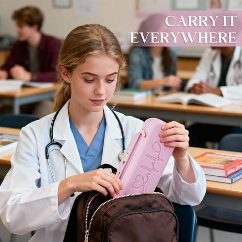 Hard Shell Stethoscope Case for 3M Littmann Classic III, Cardiology IV, MDF, EKO - Nursing School Essentials, Nursing Student Gifts, Nurse Stethoscopes Accessories for Work, Pink thumbnail 4