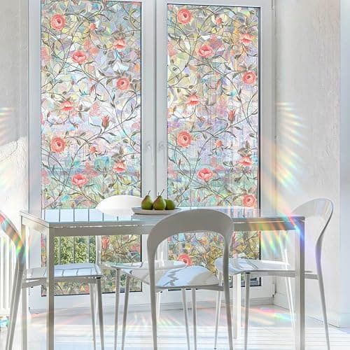 Sichtschutzfolie für Fenster, Retro-Rose, Buntglas-Aufkleber, rote Rose, Privatsphäre, Regenbogen-Aufkleber, Wohnzimmer, Sonnenblockierung, Dekoration, entfernbar, statisch, 43 x 100 cm thumbnail 4