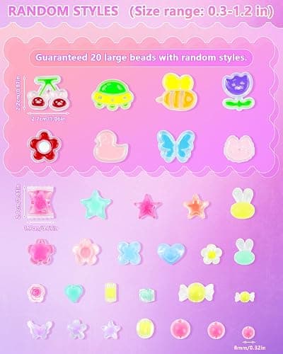 FIVEIZERO 400PCS Assorted Acrylic Beads for Jewelry & Bracelet Making | 7 Iridescent Colors, Assorted Cute Shapes, Lightweight and Durable, Smooth Surface Finish, Great for DIY Projects thumbnail 3