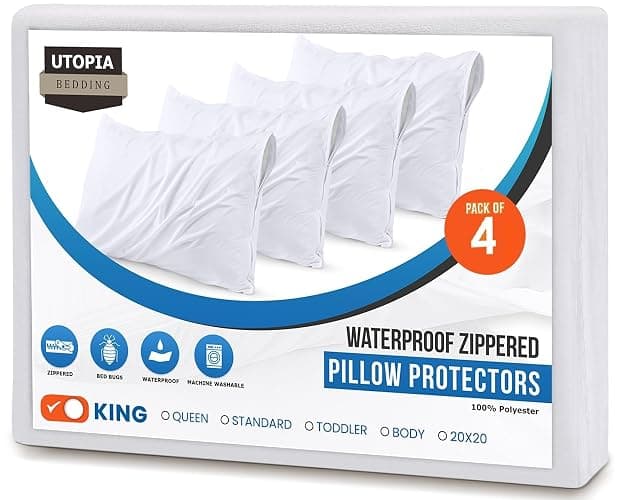 Set of 4 Pillow Protectors with Zipper King Size, Bed Bug and Dust Mite Proof Pillow Covers, Ultra Soft Pillow Encasements, Moisture Wicking and Waterproof Pillow Cases by Utopia Bedding (White) thumbnail 8