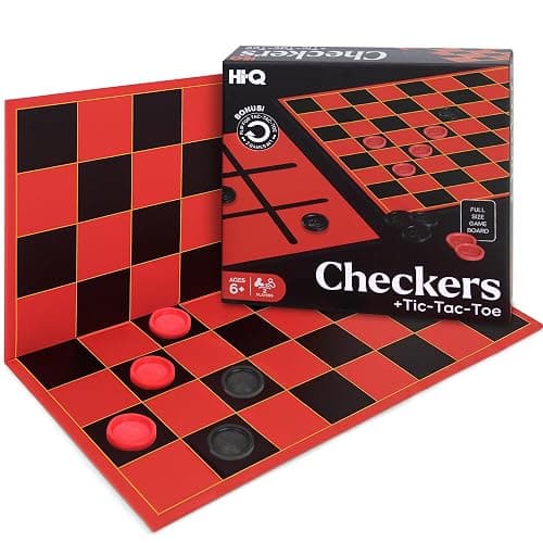 HI-Q Checkers & Tic-Tac-Toe Board Game Set – Classic Strategy for Kids & Family – Features Interlocking Stacking Pieces & Folding Board – Ages 6+ - Image 1