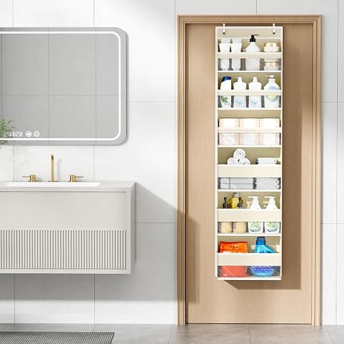 Mefirt Over The Door Organizer, 6 Shelf Door Hanging Organizers with 6 Large Capacity Pockets, Behind Door Storage Hanging Shelves for Closet Wall Bathroom Bedroom Nursery thumbnail 2