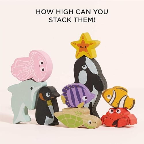 Le Toy Van Under the Sea Ocean Animals Stacking Toy and Bag | Sustainable Wooden Balancing Toy, Sea Animal Characters for Toddlers, Suitable for 18 Months and Up thumbnail 6