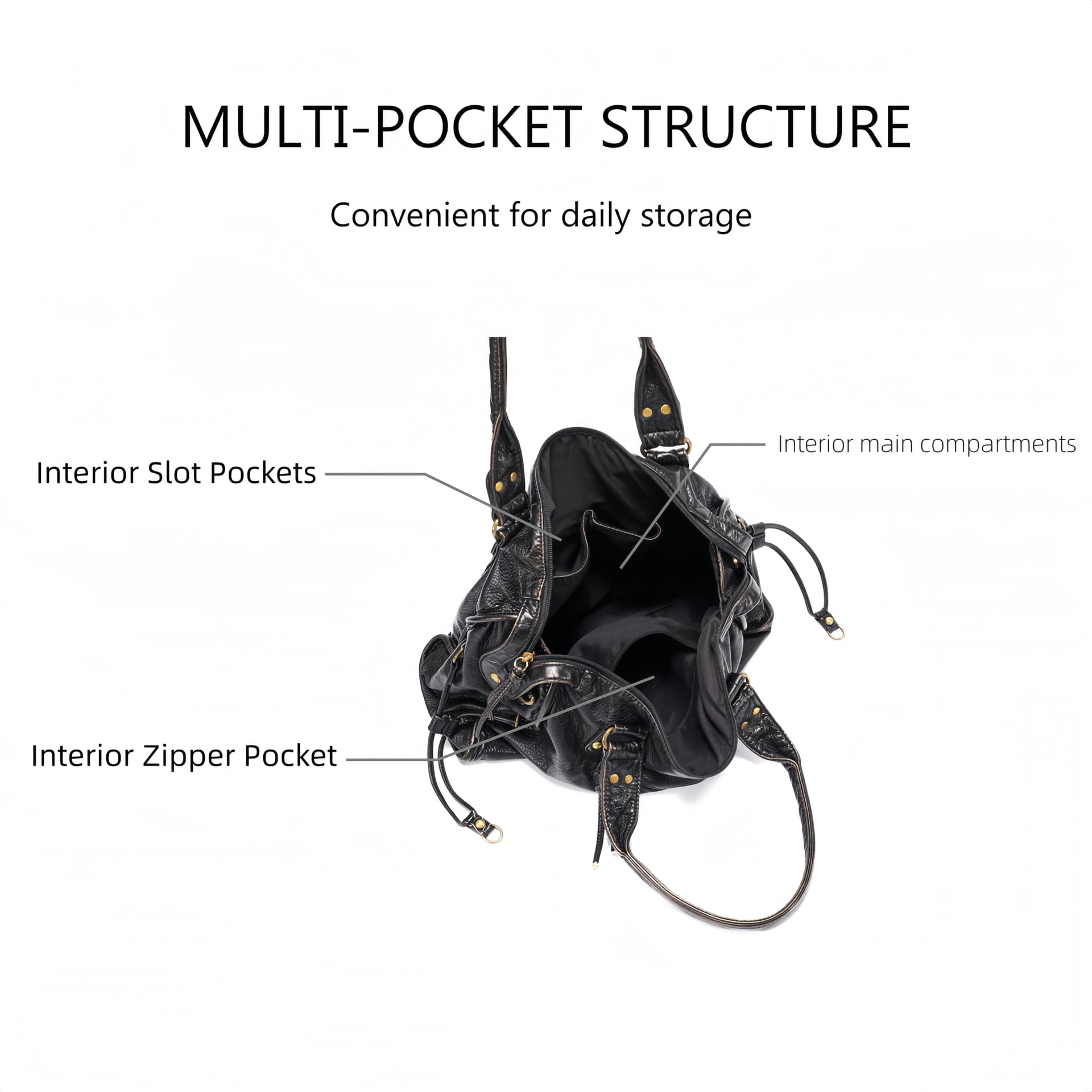 JOLLQUE Rivet Crossbody Bag for Women,Large Retro Washed Leather Handbag Purse,Vintage Y2K Summer Hobo Shoulder Work Bags thumbnail 4