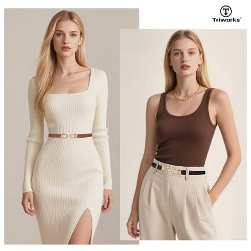 4 Pack Women Skinny Elastic Belts Gold Buckle Thin Stretchy Waist Belts for Dresses thumbnail 3