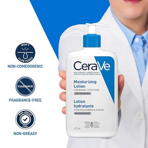 CeraVe Moisturizing Lotion, Daily Lightweight Face & Body Moisturizer with Hyaluronic Acid & Ceramides, Suitable for Dry & Sensitive Skin, Fragrance-Free, Non-Comedogenic & Allergy Tested, 473 mL thumbnail 9