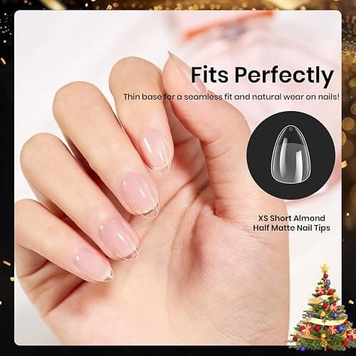 Beetles Extra Short Almond Nail Tips, 12 Sizes 288 PCS Pre-Shaped Clear Full Cover Etch Gel Nail Tips Clear Acrylic Press on Nails Extension for Girls Women Nail Art Design, Nail Glue Needed thumbnail 5