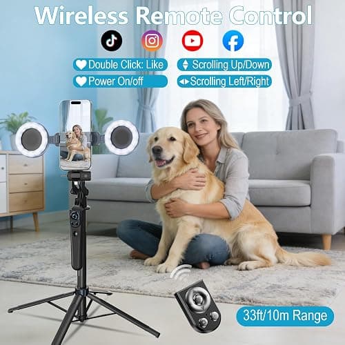 71" Content Creator Essentials Vlogging Kit - 2 Lights & 2 Mics, 360° Rotating Auto Face Tracking Tripod for iPhone/Android/Camera with Wireless Remote, No App for Vlog, Live, Video Record thumbnail 4