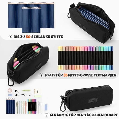 SUNEE Kleines Federmäppchen, Robustes 900D Oxford Mäppchen mit Metallreißverschluss & Clip, Kompakte Aufbewahrung für Schule, Büro & Reise, Schwarz thumbnail 6