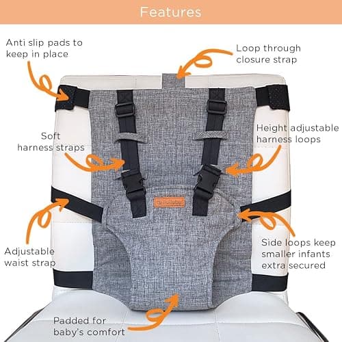 Compact Travel High Chair | Portable High Chair for Baby | Baby Travel Essential Harness Seat | Must Haves for Vacations, Restaurants, Family Visits with Babies | Portable Highchair Seat with Straps thumbnail 4