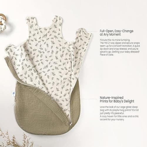 lulumoon Sleep Sack Muslin for Baby: Cotton Wearable Blanket for 3-9 Months - Soft Lightweight Ideal for Nursery Lounge Nighttime Naptime 6-12 Months thumbnail 5