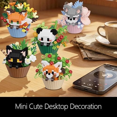 WHIZGO Flower Red Panda Mini Building Blocks for Kids-239PCS, Micro Animal Building Set, Miniature Red Panda Figurine Toys for Adults Women,Birthday Party Favors Stocking Stuffers thumbnail 5