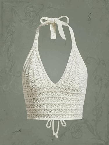 Naileksi Women Lace Up Backless Crochet Crop Halter Top Y2k Slim Fit Sleeveless V Neck Self Tie Back Knit Crop Cami Top thumbnail 3