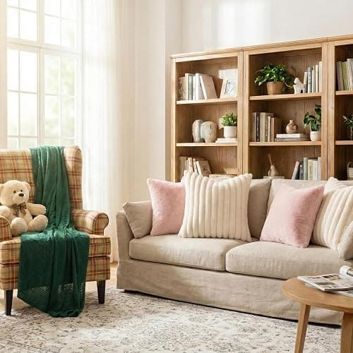 Pallene Faux Fur Decorative Throw Pillow Covers 18x18 Set of 2, Cream White | Luxury Plush Texture, Striped Design, Cozy Soft Touch, Fall Modern Home Accent Decor for Couch, Sofa, Bed, Living Room thumbnail 8