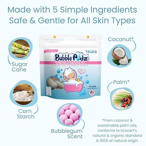 TruKid Bubble Podz Bubble Bath for Kids, Toddlers, & Babies, Tear Free Gentle & Refreshing Bath Bomb for Sensitive Skin with Natural Moisturizers, Non-Toxic, pH Balanced, Bubble Gum Scent (24 Podz) thumbnail 6