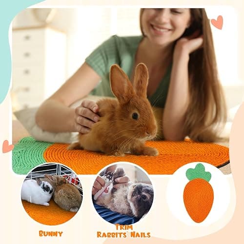 Maasechs Rabbit Scratching Pad, Natural Sisal Cat Bunny Scratcher Mats Cute Scratch Rug, Claws and Teeth Care for Biting Sleeping Nesting Small Animal Bedding Chew Toys Bed Play Toy(Carrots) thumbnail 3