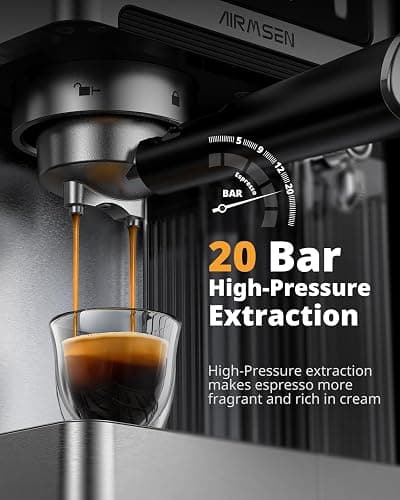 AIRMSEN 20 Bar Espresso Machine with Automatic Milk Frother, Cappuccino & Latte Coffee Maker with Quick Brew Dual Boiler (1350W + 1000W), Stainless Steel, 60oz Water Tank, Touchscreen thumbnail 6