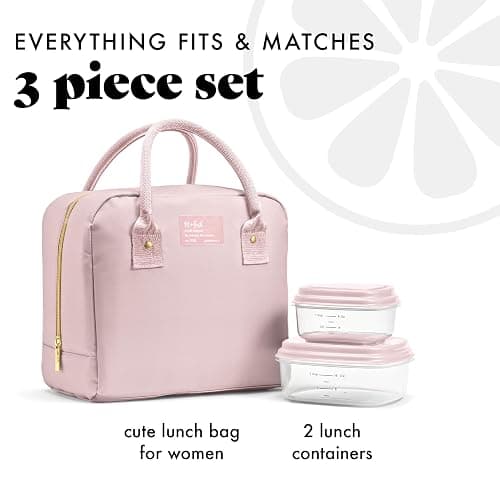 Fit & Fresh Bloomington Lunch Bag for Women - Insulated Large Lunch Box for Work with Containers, Leak-Resistant, Stain-Resistant, Zipper Closure, Mauve thumbnail 4