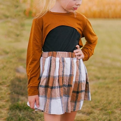 fioukiay Girls 3 Piece Outfit Skirt Sets Long Sleeve Sweatshirt and Plaid Pleated Skirt with Camisole Clothes Set thumbnail 3