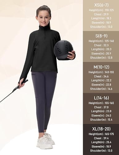 MoFiz Girls Long Sleeve Equestrian Riding Shirt Soft Thermal Half Zip Fleece Lined Jacket for Winter Horseback Riding Kids thumbnail 7