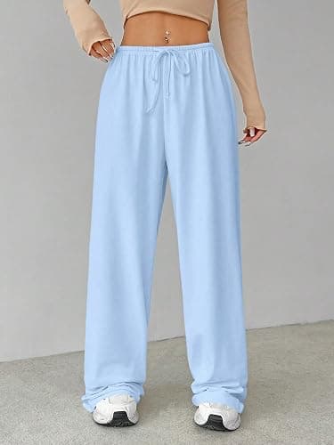 Verdusa Women's Wide Leg Sweatpants Elastic Waist Casual Long Lounge Pants | Loose, Soft, Stretchy, Drawstring, High Waisted, Comfy Trousers, Fall Outfits thumbnail 5