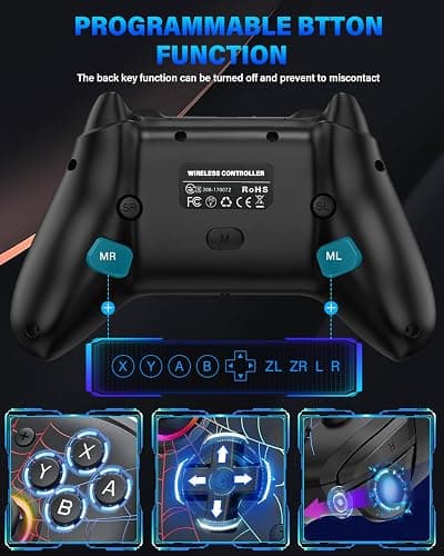 Switch Controller, Wireless Pro Controller Compatible with Nitendo Switch/Switch 2/Switch Lite/Switch OLED, Switch Controller Pro, Rechargeable Switch Remote Gamepad with 6-Axis Gyro,10 LED Light thumbnail 6