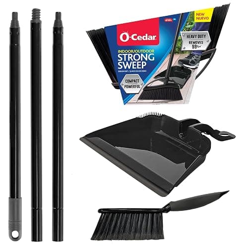 O-Cedar Strong Sweep Broom and Dustpan Set with Detail Brush | Indoor Outdoor Heavy Duty Stiff Bristle Broom | Step-On Dust Pan thumbnail 4