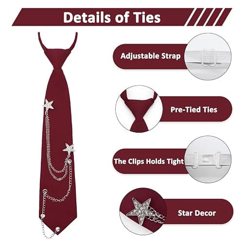 Mantieqingway Ties for Women Men, Metal Chain Necktie Pre-Tied Adjustable Black Tie for Uniform, School, Shirt Accessory thumbnail 3