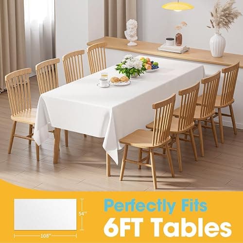 Niuara White Plastic Table Cloth - 4 Pack 54" × 108" Rectangle Disposable Tablecloths for 6FT Tables, Table Cover for Party, Holiday & Gathering Use thumbnail 5